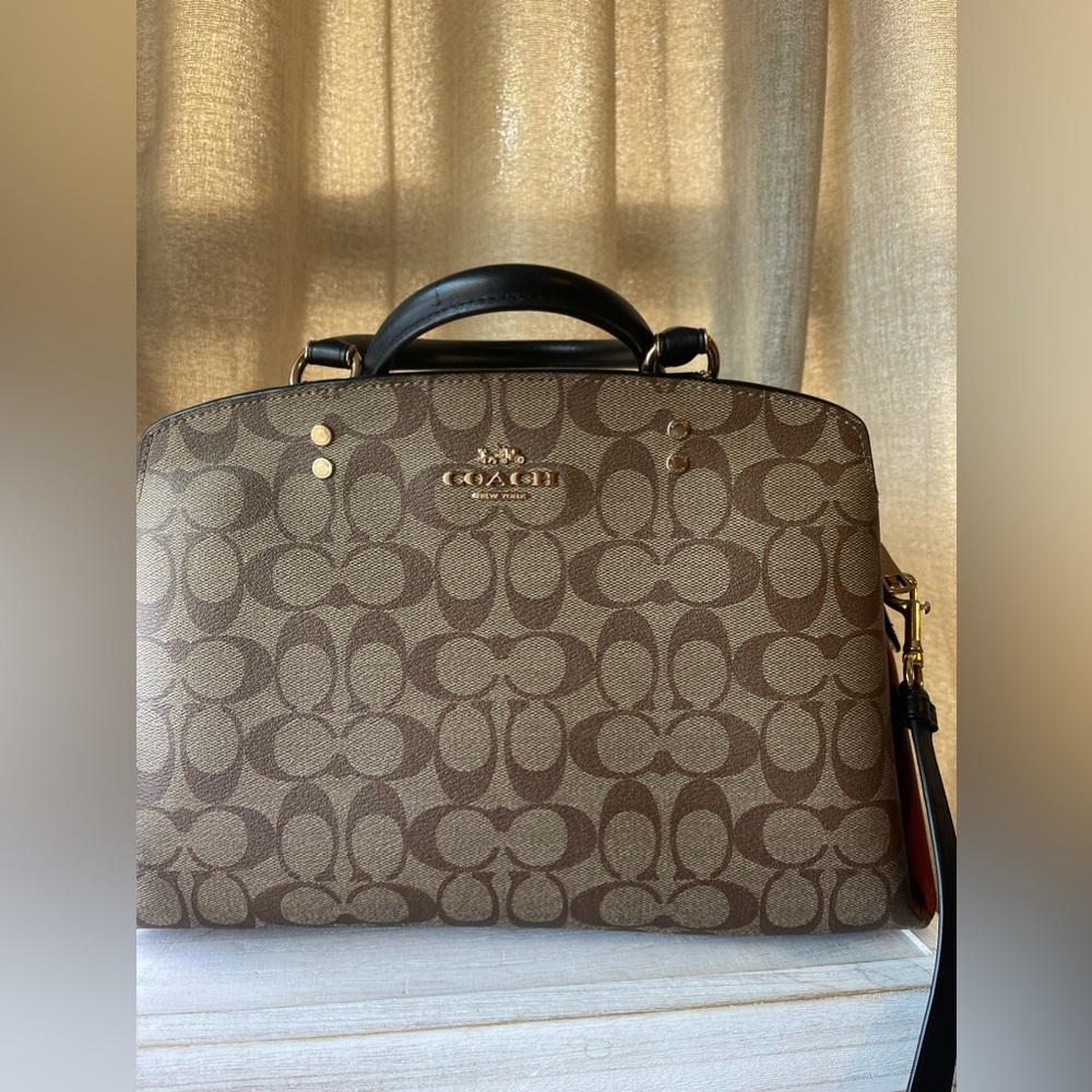 Coach leather signature color block carryall shoulder bag